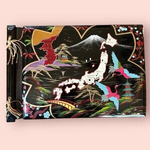 Vtg 1945-1950 MCM Korea Japan Lacquered Large Photo Album Painted Wood 15.5x11
